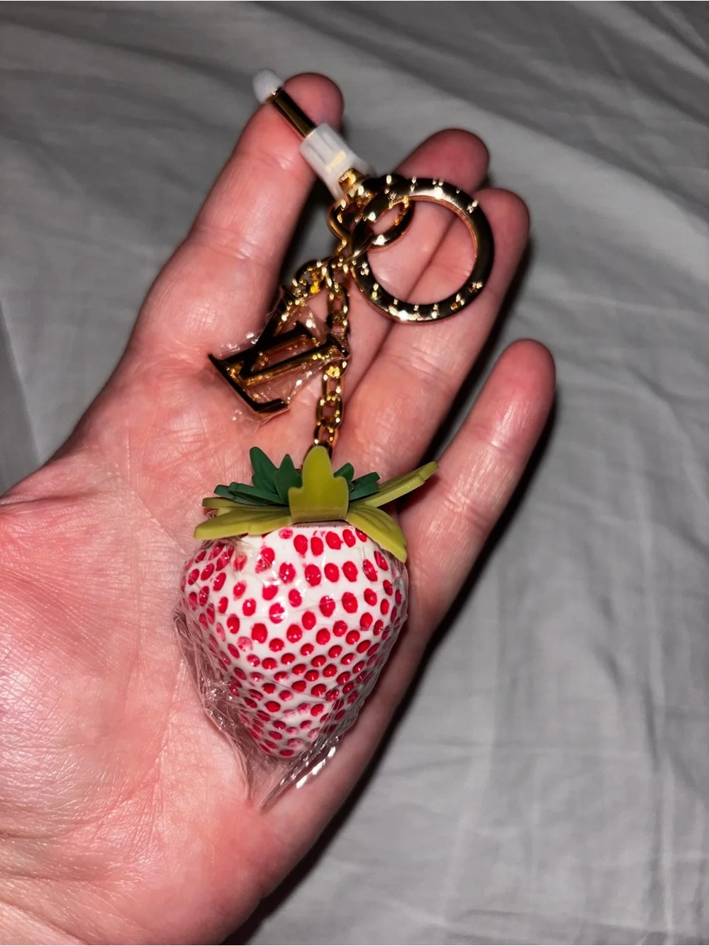 Brand New White Strawberry Charm Keychain